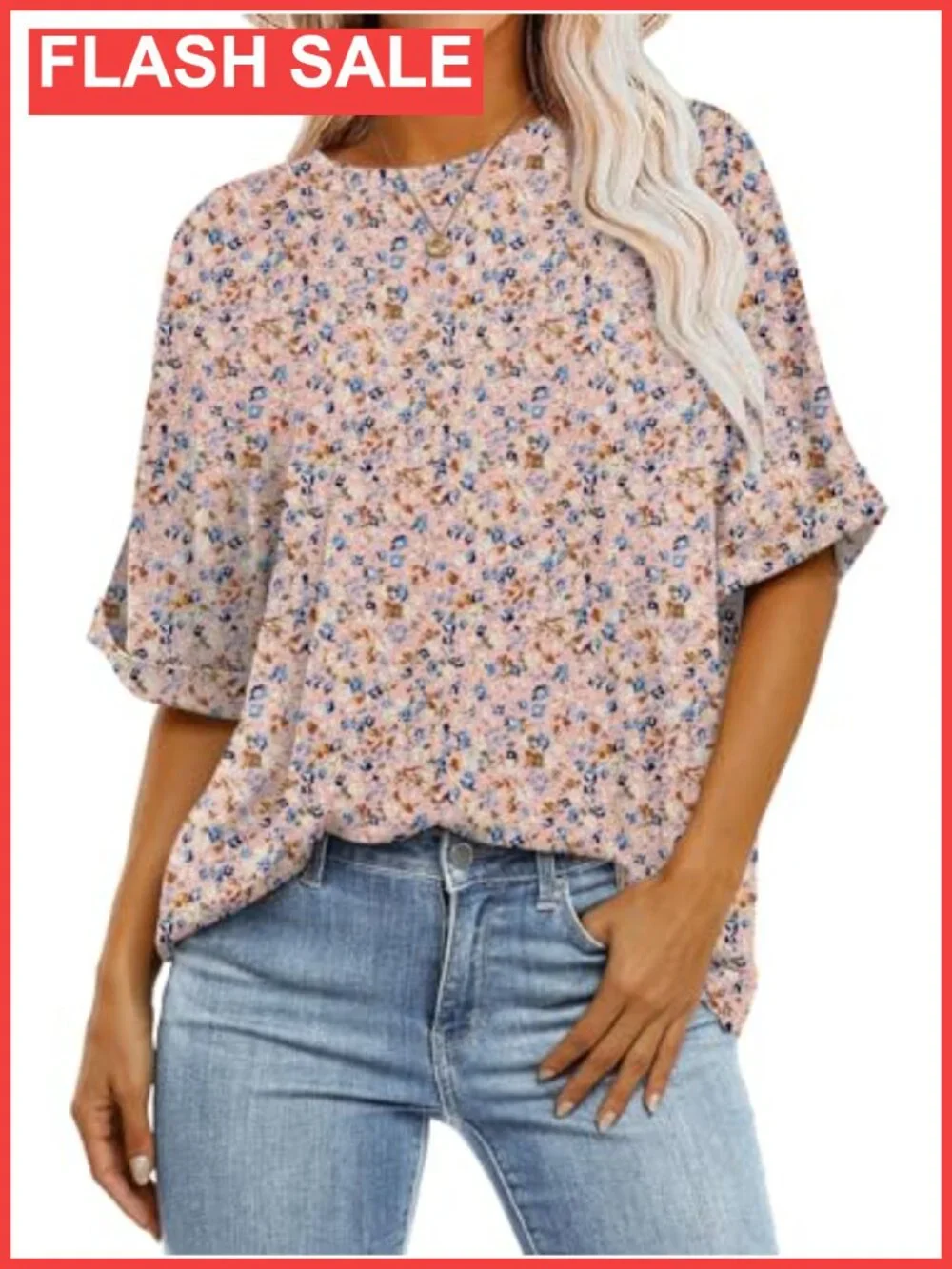 Womens Oversized Tunic T-Shirt Crew Neck Roll Sleeve Polyester Rayon